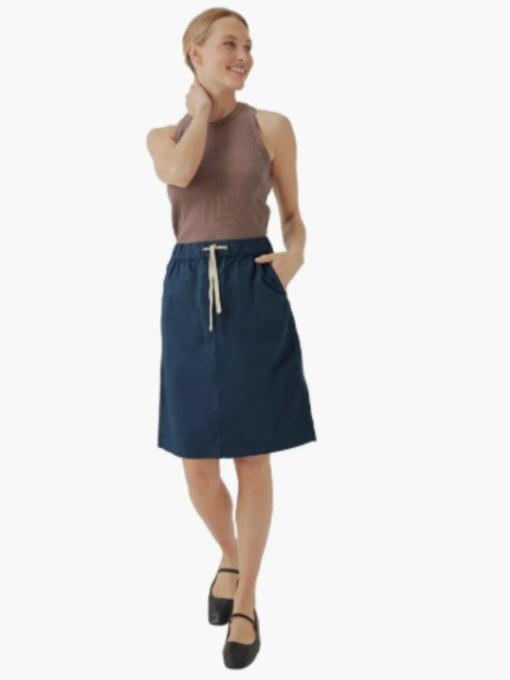 PACT Daily Twill Skirt Organic Cotton French Navy Blue Drawstring Size S